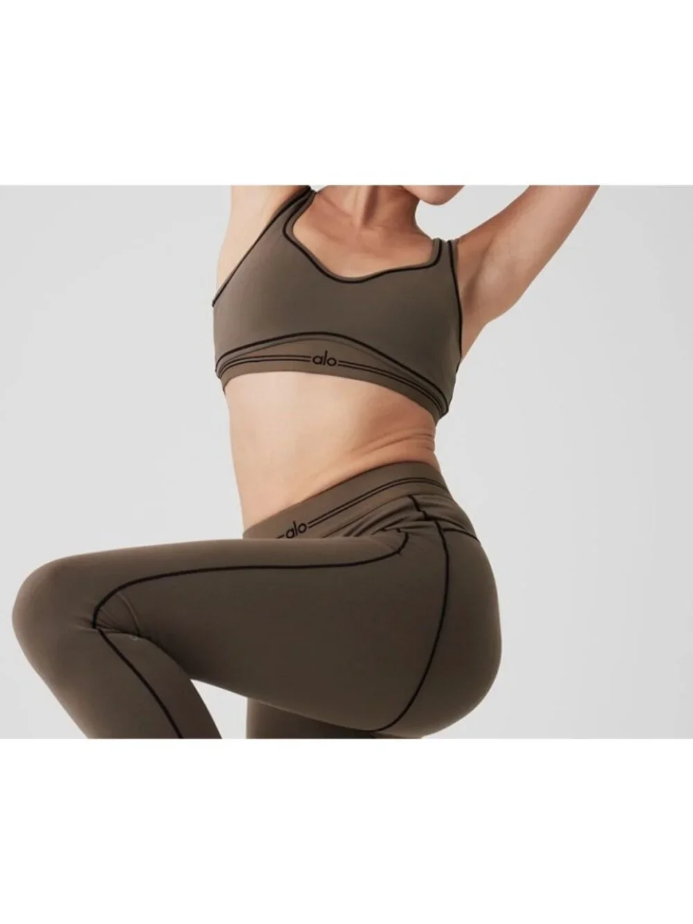 Alo Airbrush Heart Throb Bra Olive Tree Black Stripe Padded Sports Crop Bralette